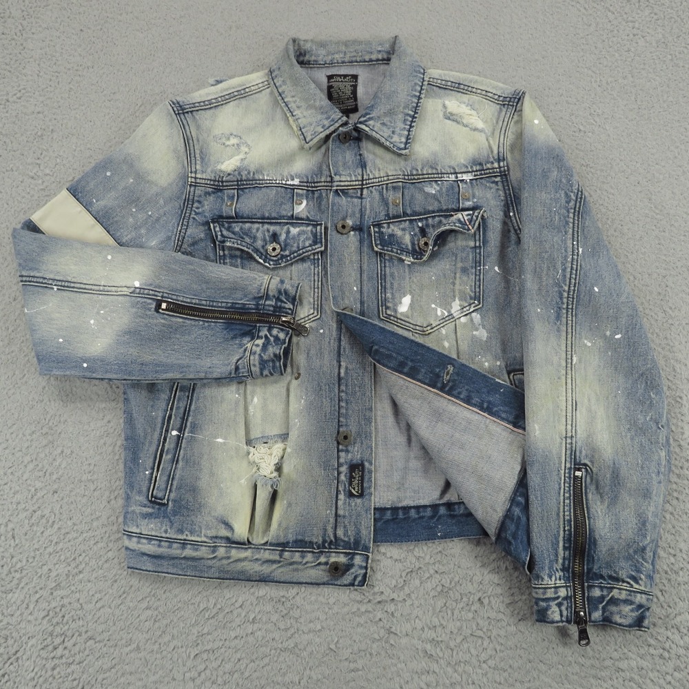Cult of Individuality Mens XXL Selvedge Denim Biker Jacket Distressed 67A2-BJ36A